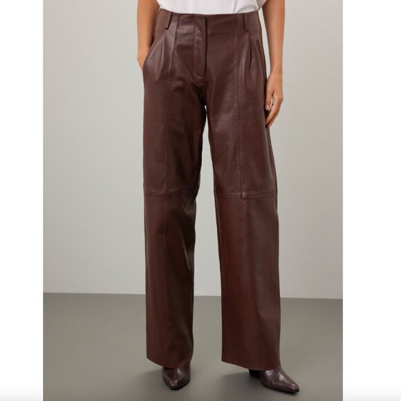 VEDA Brown Leather Trousers Size 6 - Picture 2 of 11
